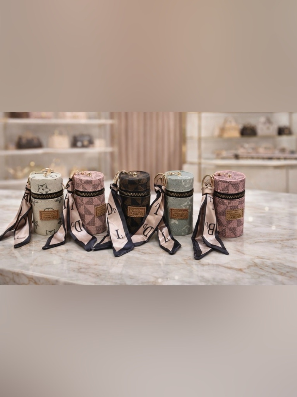 Cylindrical vegan Leather Key & Card Holder with Scarf Accent - pick one - Picture 1 of 4
